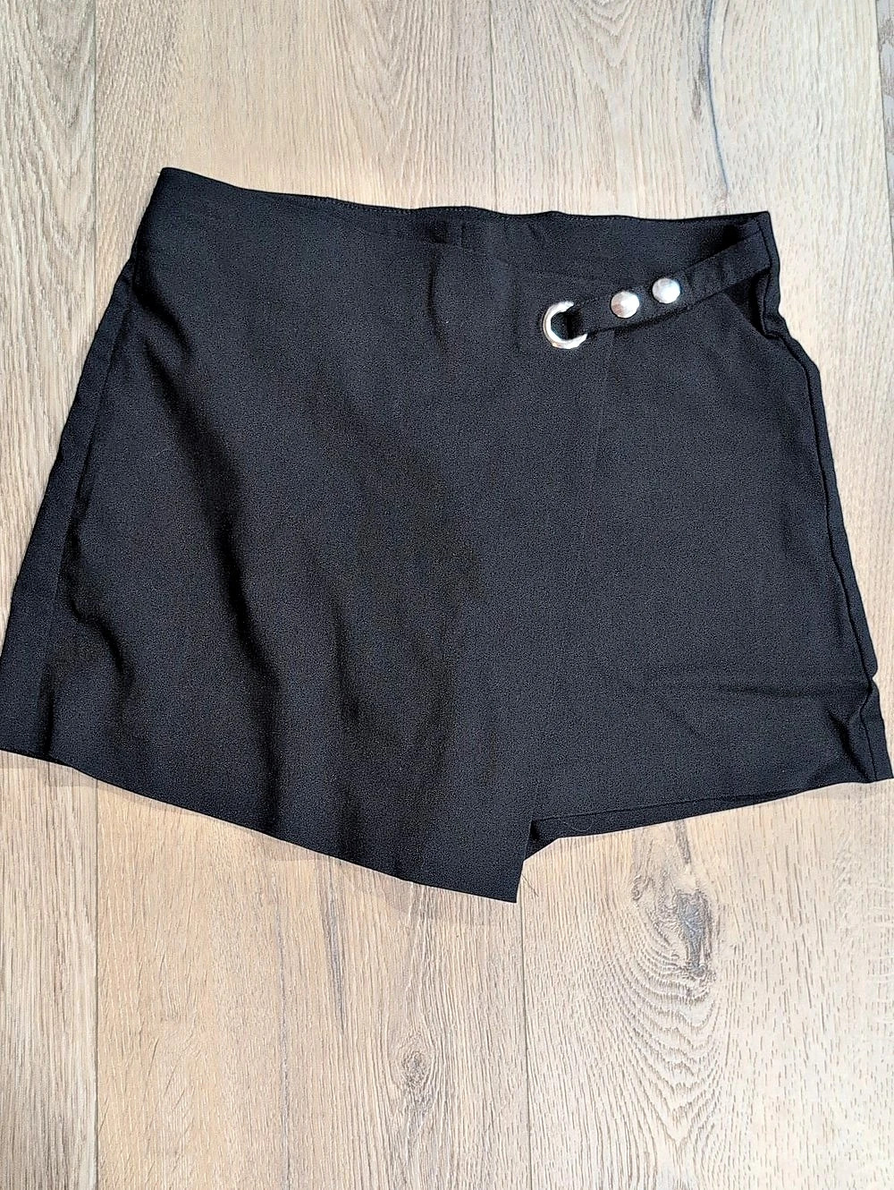 Joe Benbasset Wrap Front Skort with D-Ring and Snap Detail Black High Waist